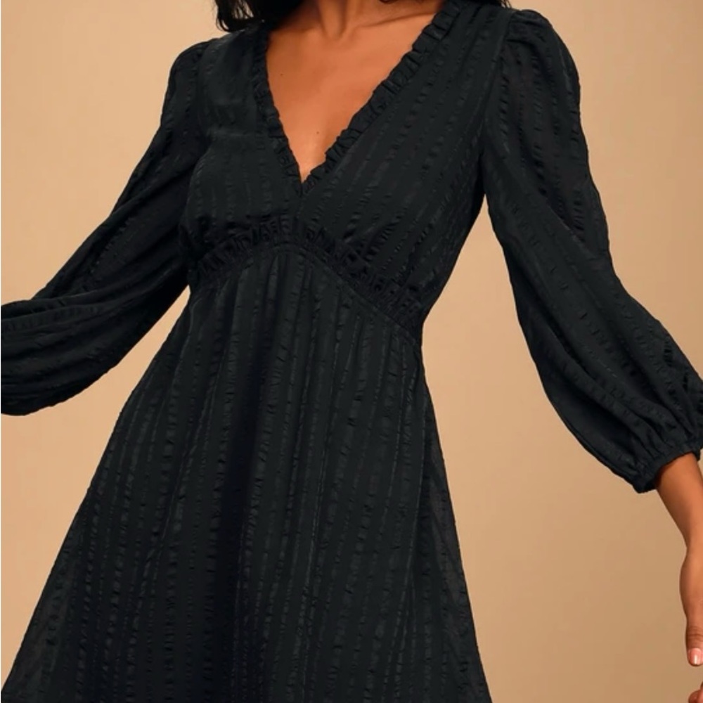 Texture Chiffon Balloon Sleeve Ruffled V Neck Babydoll Party Goth Dress